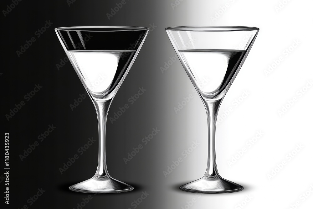 Contrast in glass: elegant martini glasses on black and white background Contrast in glass: elegant martini glasses on black and white background