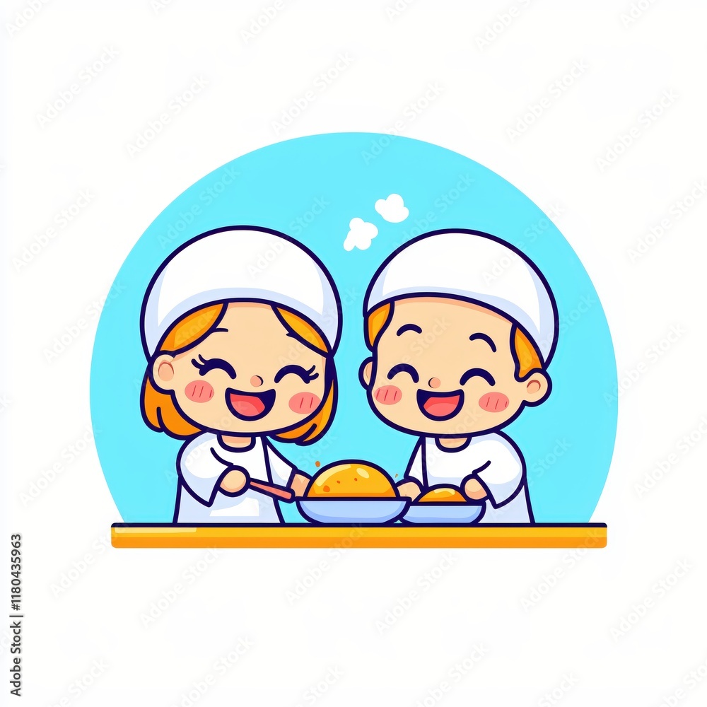 Happy Kids Cooking Delicious Food Together in Kitchen Happy Kids Cooking Delicious Food Together in Kitchen