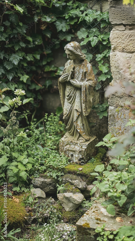 Serene Stone Statue Surrounded by Lush Greenery and Natural Beauty Serene Stone Statue Surrounded by Lush Greenery and Natural Beauty