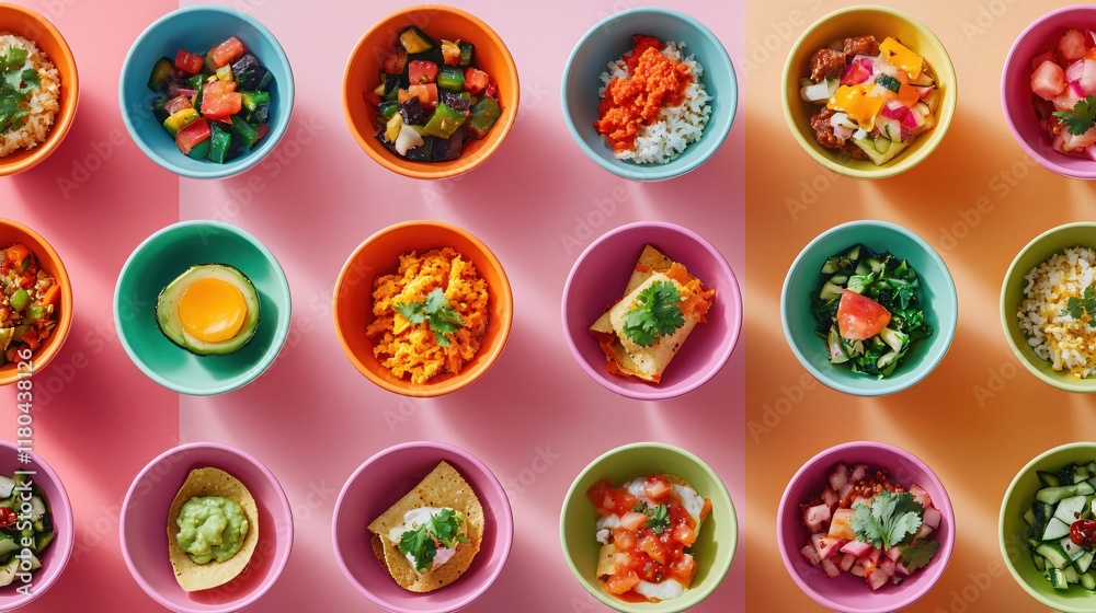 Colorful Bowls of Delicious Food Vibrant Dishes Healthy Eating Appealing Presentation Colorful Bowls of Delicious Food Vibrant Dishes Healthy Eating Appealing Presentation