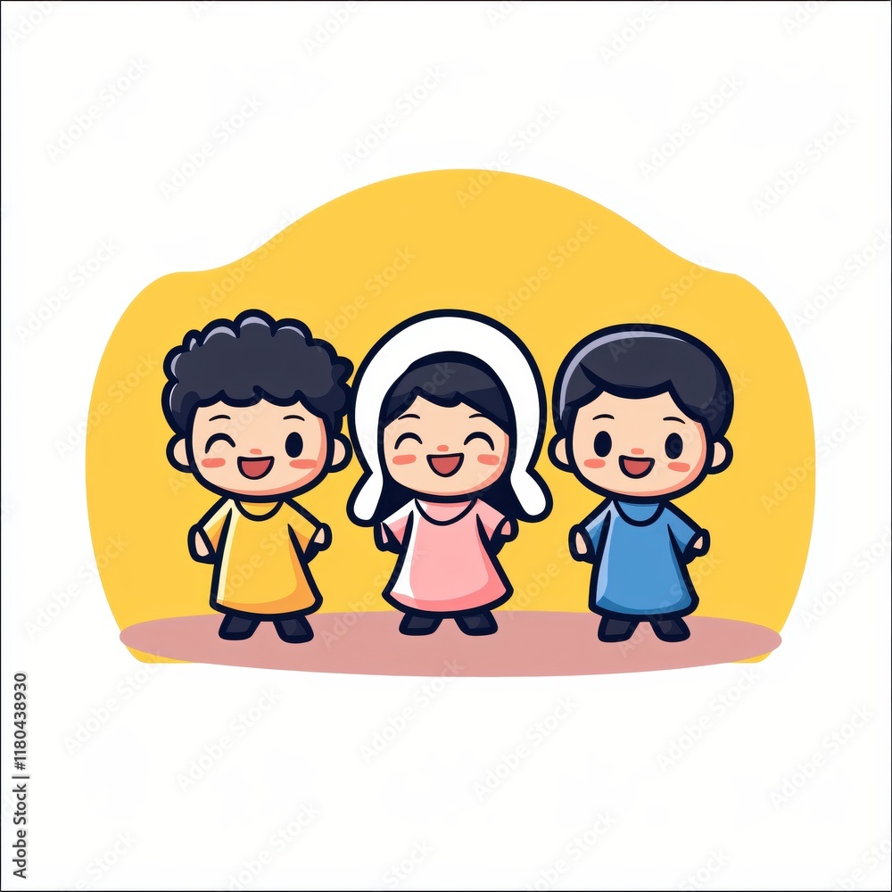 Happy Children Friends Together Smiling Cartoon Illustration Happy Children Friends Together Smiling Cartoon Illustration