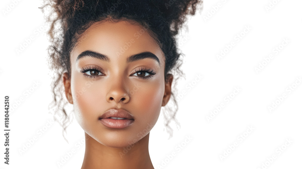 Portrait of a young woman with expressions of worry surrounded by symbolic thoughts Portrait of a young woman with expressions of worry surrounded by symbolic thoughts
