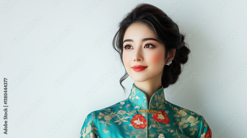 Elegant woman in traditional attire with floral patterns, showcasing beauty and grace. Elegant woman in traditional attire with floral patterns, showcasing beauty and grace.