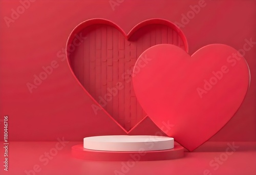 Red hearts framing empty podium on valentine's day