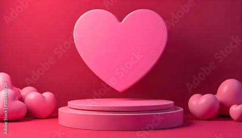 Pink hearts floating around podium on valentine's day