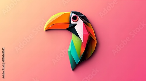 Vibrant geometric toucan design against a soft pink backdrop.  A colorful, modern illustration. photo