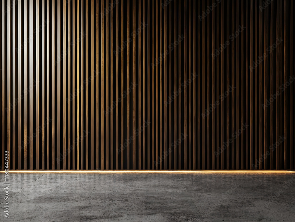 Dark Wood Slat Wall and Concrete Floor with Base Lighting Dark Wood Slat Wall and Concrete Floor with Base Lighting