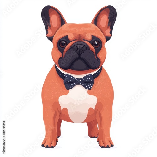 Adorable French Bulldog in Bow Tie Standing Proudly and Playfully