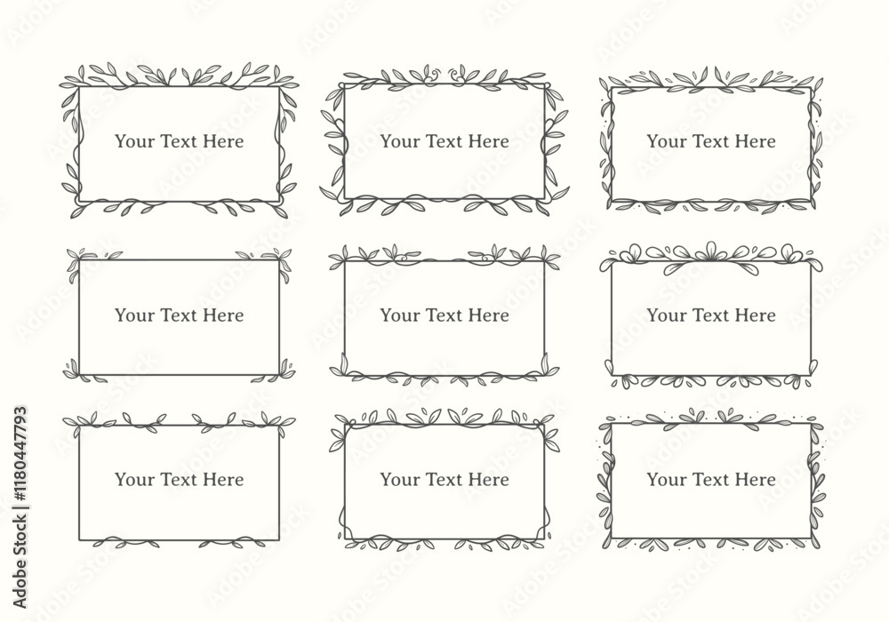 Set collection creeping vine floral leaf on rectangle frame Set collection creeping vine floral leaf on rectangle frame
