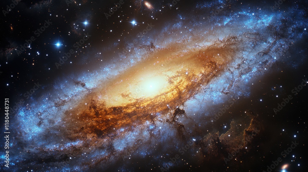 A vibrant spiral galaxy swirls amidst countless stars A vibrant spiral galaxy swirls amidst countless stars