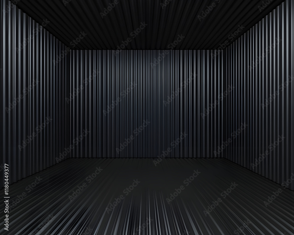 Digital Rendering of an Empty Room with Ribbed Metal Walls and Floor Digital Rendering of an Empty Room with Ribbed Metal Walls and Floor