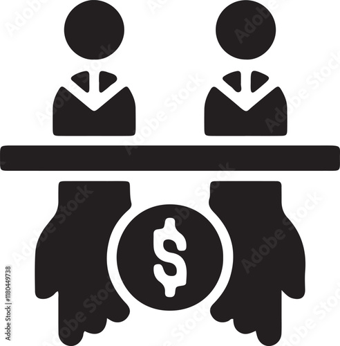 Illustration of an icon of a silhouette stickman making a bribery transaction under the table