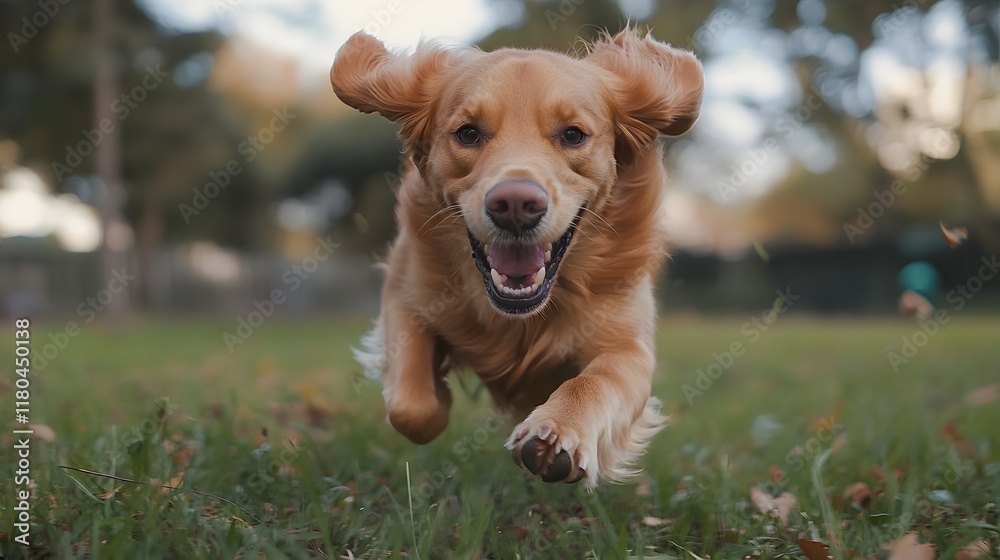 Energetic Golden Retriever Running Gleefully Through Grassy Field Energetic Golden Retriever Running Gleefully Through Grassy Field