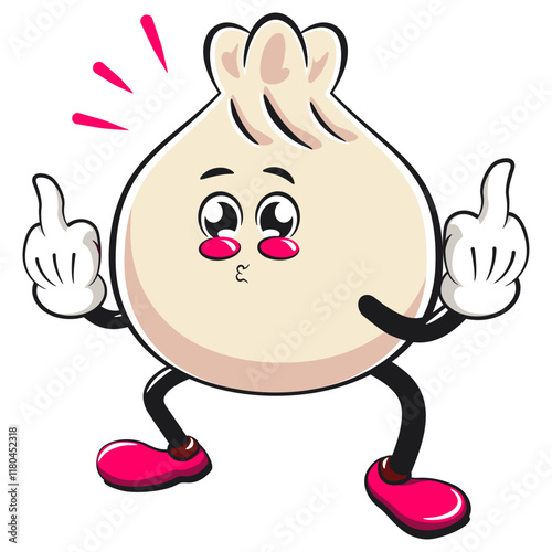 Cute dumpling vektor illustration mascot character raising two middle finger, Xiao Long Bao, Asian, Chinese food, work of hand drawn