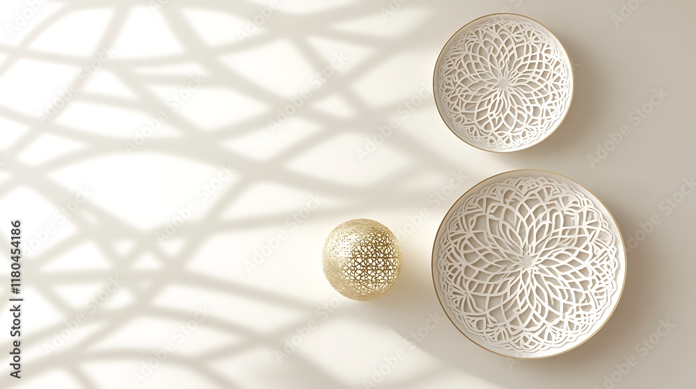 Fototapeta premium Elegant Golden and White Decorative Bowls and Sphere