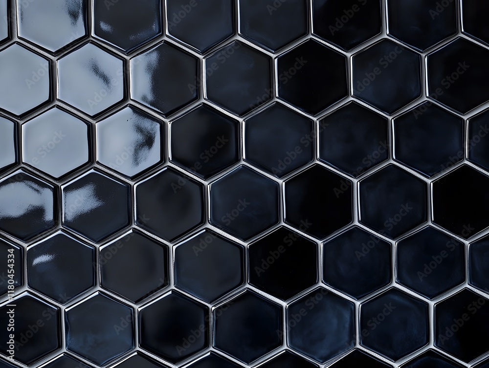 Glossy Black Hexagonal Tile Surface Glossy Black Hexagonal Tile Surface