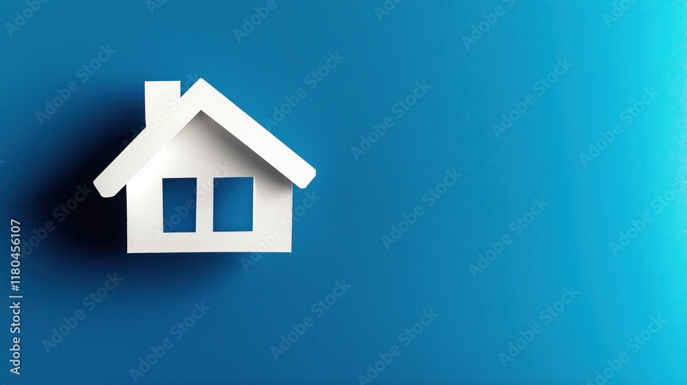 White Paper House Icon Against Blue Background White Paper House Icon Against Blue Background