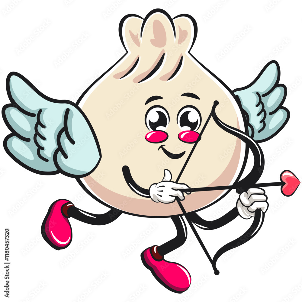 Cute dumpling vektor illustration mascot character being cupid with angel wings and the arrow of love, Xiao Long Bao, Asian, Chinese food, work of hand drawn Cute dumpling vektor illustration mascot character being cupid with angel wings and the arrow of love, Xiao Long Bao, Asian, Chinese food, work of hand drawn
