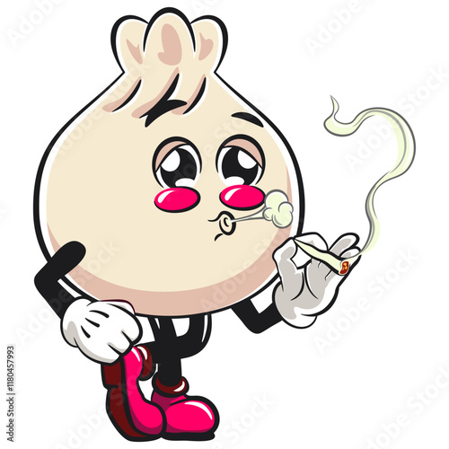 Cute dumpling vektor illustration mascot character smoke calmly, Xiao Long Bao, Asian, Chinese food, work of hand drawn