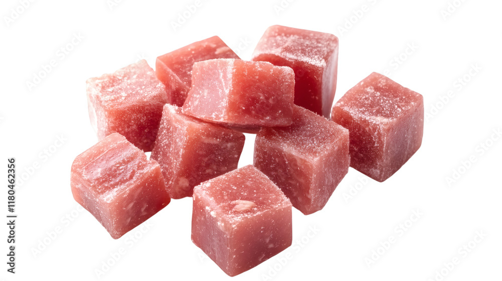 A cube of meat isolated on white background A cube of meat isolated on white background