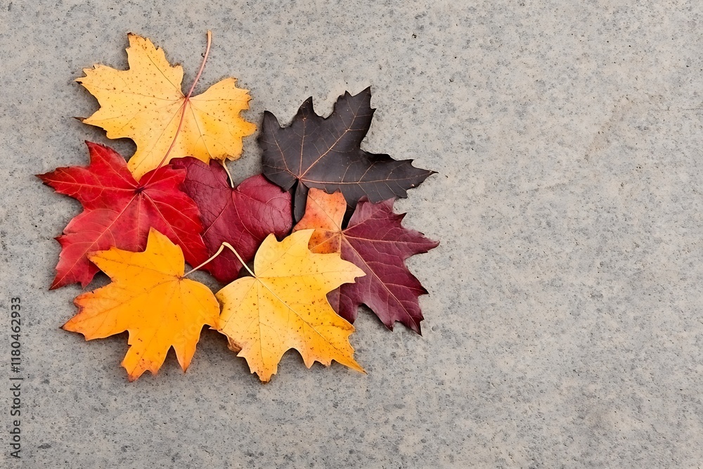 Colorful autumn maple leaves on gray background. Colorful autumn maple leaves on gray background.