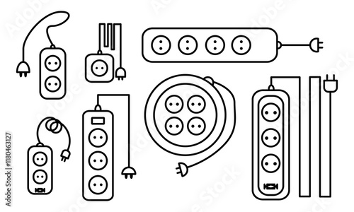 electrical socket box icon set, electric cable roll photo