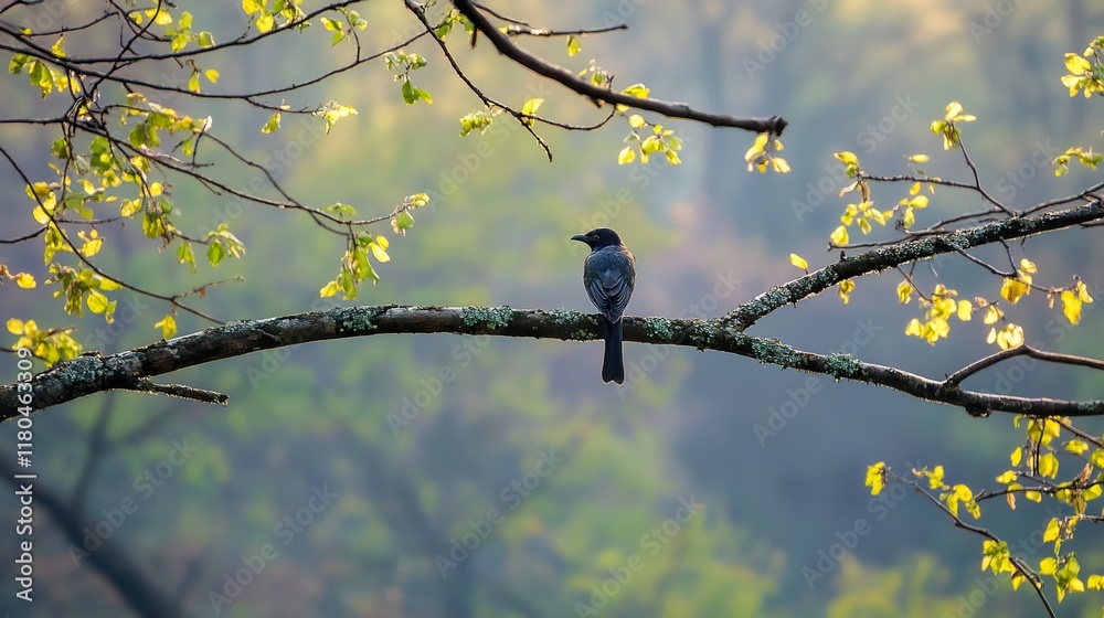 Serene Bird on Branch: A Springtime Wildlife Scene Serene Bird on Branch: A Springtime Wildlife Scene
