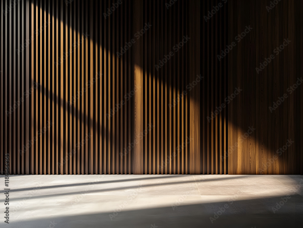 Fototapeta premium Interior with Wooden Slat Wall, Paneling, and Floor
