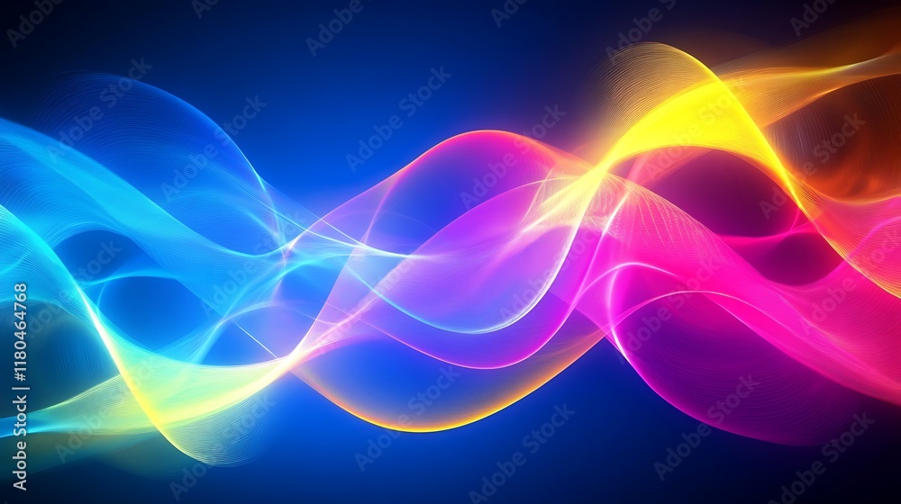 Naklejka premium Abstract Colorful Waves Flowing Dynamically Across Blue Background