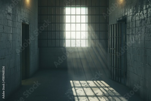 Detailed Color Image of Jail Cell with Window and Bars Depicting Prison Life