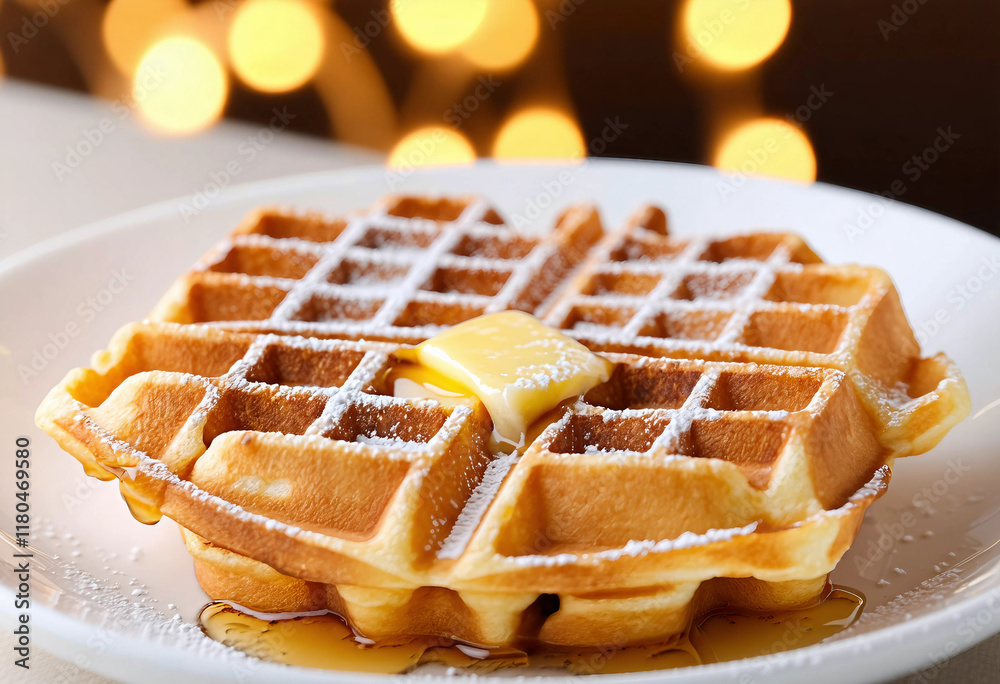 Delicious Plate of Waffles with Melted Butter Isolated on a Transparent Background Delicious Plate of Waffles with Melted Butter Isolated on a Transparent Background