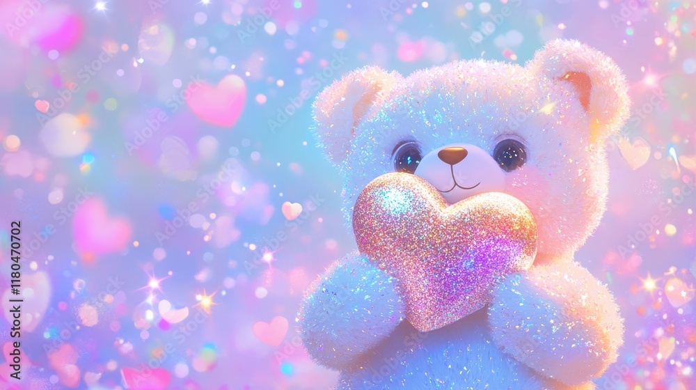 Fototapeta premium Adorable Glitter Teddy Bear Holding a Sparkling Heart