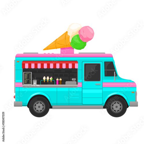 Ice Cream Dessert Truck Color Illustration Vector Icon photo