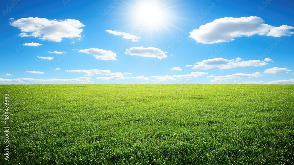A low-angle view of lush green grass stretching toward a bright sunny sky, perfect for outdoor and nature themes. A low-angle view of lush green grass stretching toward a bright sunny sky, perfect for outdoor and nature themes.