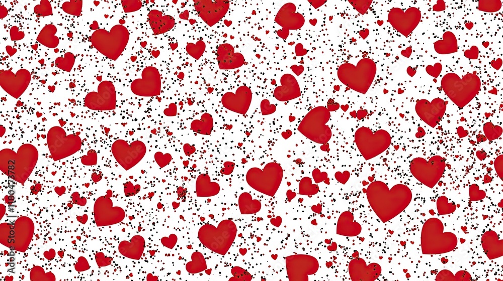 A minimalist Valentine's Day design with bold red hearts scattered on a clean white background, offering a fresh and modern charm.