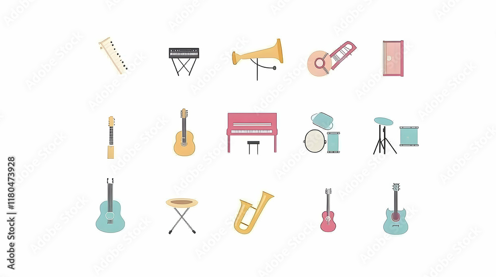 Flat Icons of Various Musical Instruments. Flat Icons of Various Musical Instruments.