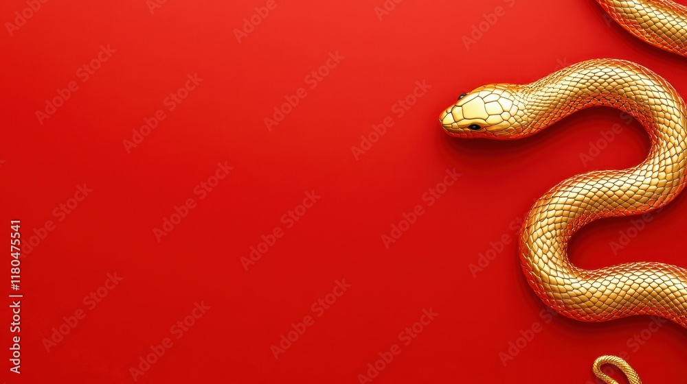 Obraz premium Golden Snake on Red Background: Luxury and Festive Texture