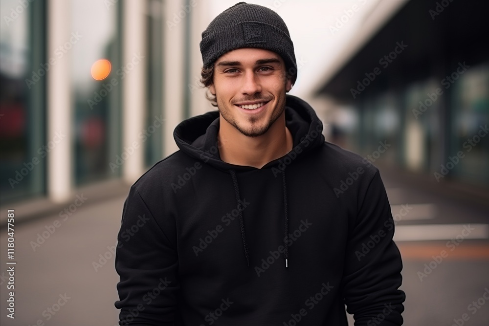 Portrait of a handsome young man in a black hoodie and hat Portrait of a handsome young man in a black hoodie and hat