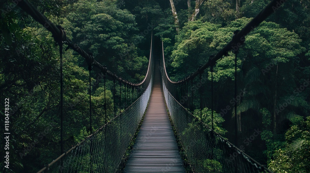 Fototapeta premium Jungle Bridge: A Serene Path Through Lush Greenery