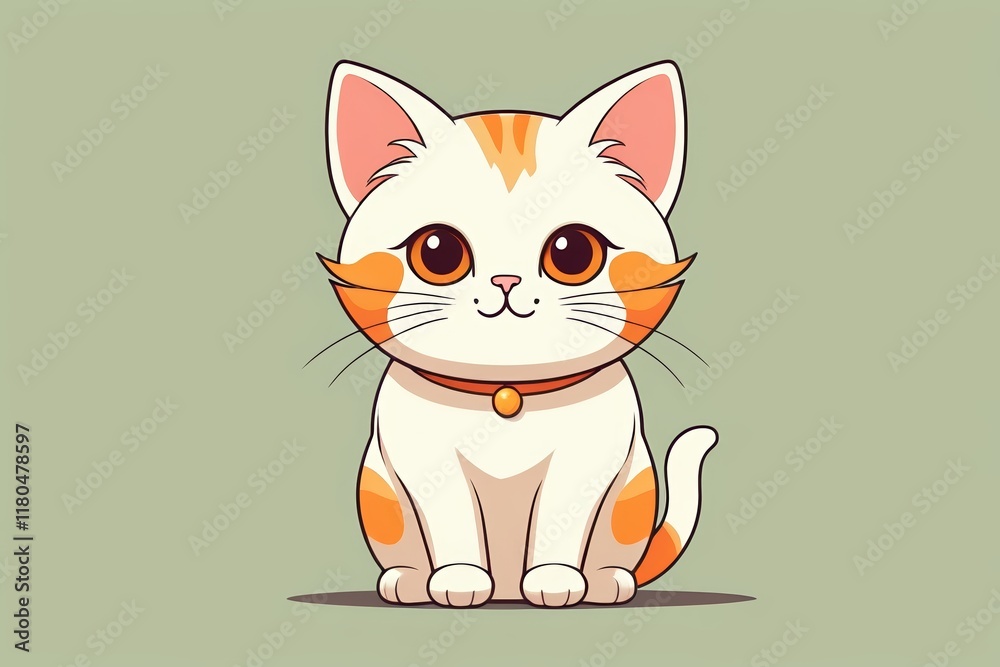 cartoon cat with collar sitting on green background cartoon cat with collar sitting on green background