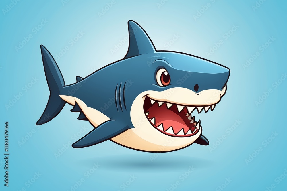 cartoon shark with open mouth and sharp teeth on blue background cartoon shark with open mouth and sharp teeth on blue background