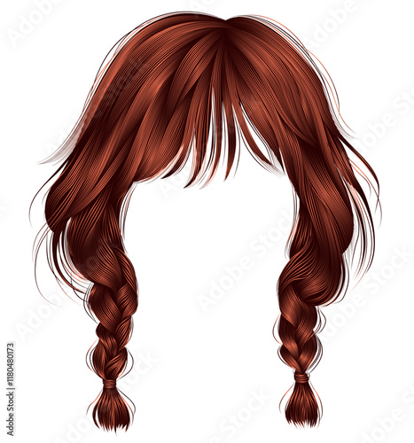 trendy women hairs red colour .two plaits . 
 fashion beauty style .

