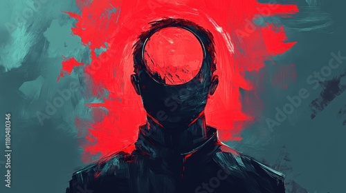 Abstract Painting of a Figure with a Red Background