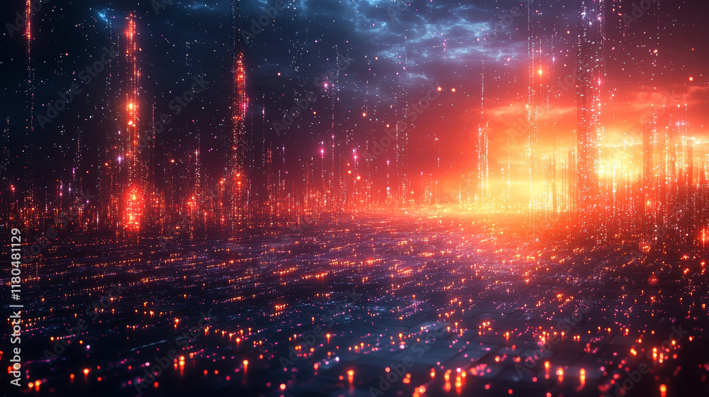 Futuristic Cityscape Illuminated By Glowing Towers Futuristic Cityscape Illuminated By Glowing Towers