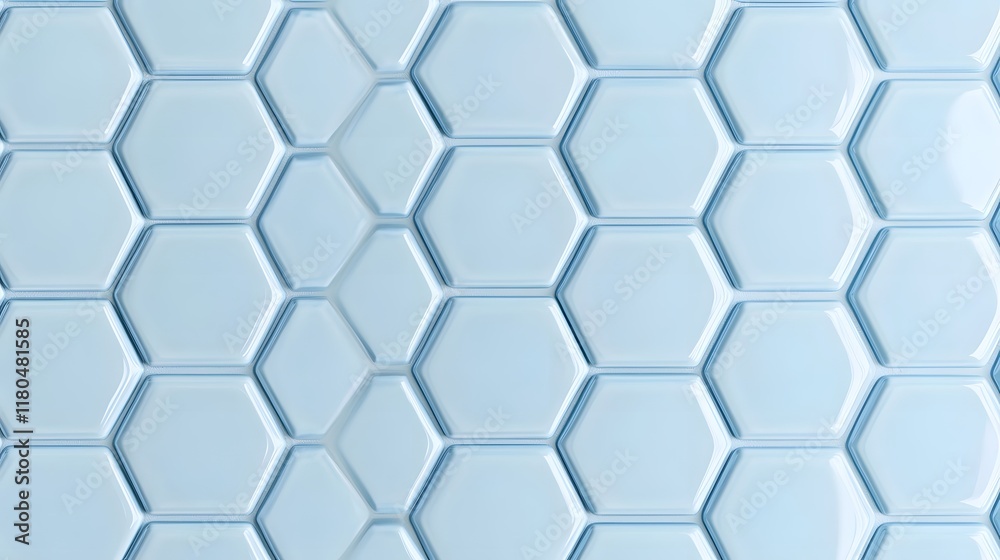 Naklejka premium Repeating Pattern of Light Blue Glossy Hexagons