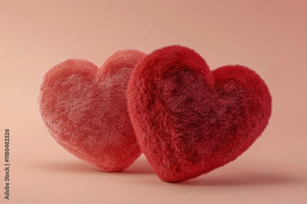 Fototapeta premium Two Fluffy Red Hearts: A Symbol of Love and Togetherness