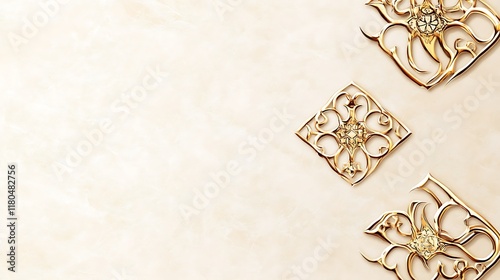 Golden Ornate Designs on Beige Marble Background