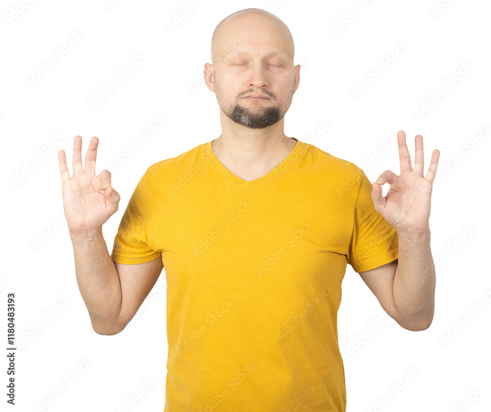Naklejka premium Peaceful Man Practicing Meditation with Calm Expression and Hand Gestures