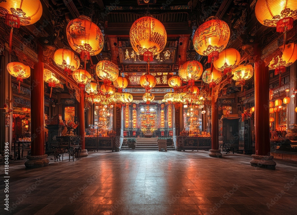 custom made wallpaper toronto digitalChinese red lanterns hanging in the temple, decorated with traditional Chinese patterns and symbols for the Lunar New Year celebration. The warm glow of the lights creates an atmosphere filled