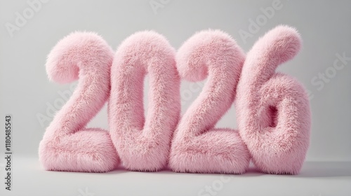  a large and fluffy light pink figure 2026 with a background from light gray, and the 2026 is made of soft neat plush material